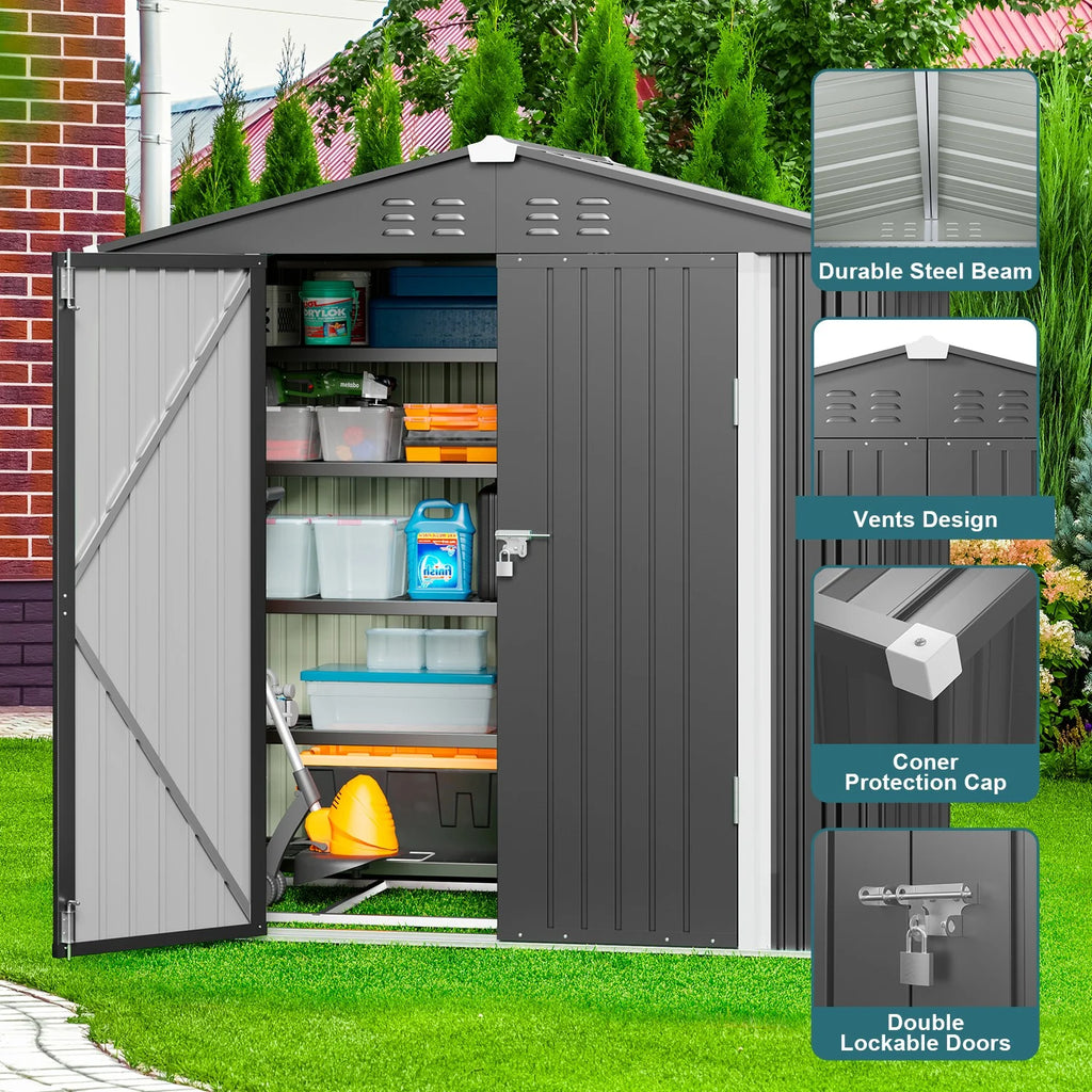 5'x3' Outdoor Storage Shed, Lofka Metal Storage Tool Shed with Single Lockable Door, for Bike| Garden Tools| Patio, Grey