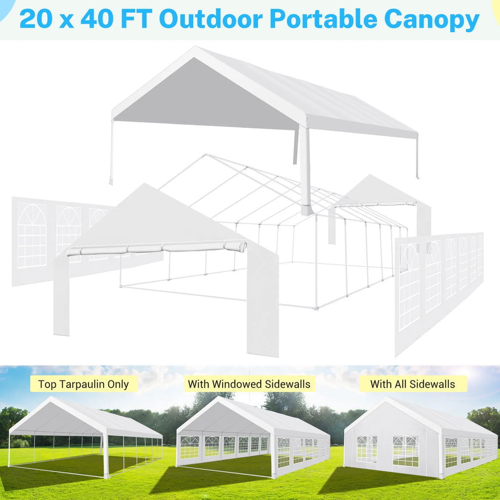 COBIZI 20'x 40' Large Heavy Duty Outdoor Canopy Party Tent & Carport, Upgraded Wedding Event Shelter Gazebo with 8 Removable Sidewalls, Big Tent for Birthday Party, Outdoor Event, Wedding, White