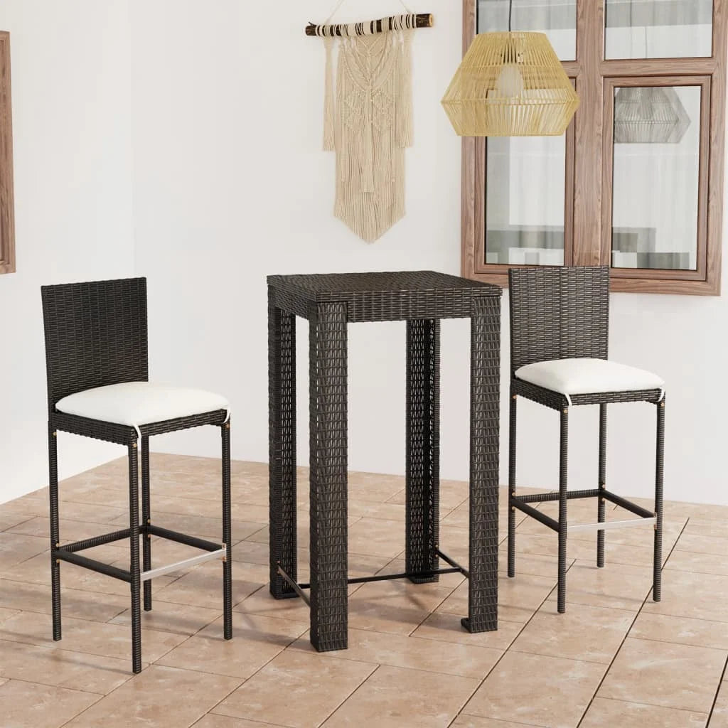 vidaXL Patio Bar Set Outdoor Bistro Set Bar Stool Bistro Table Poly Rattan