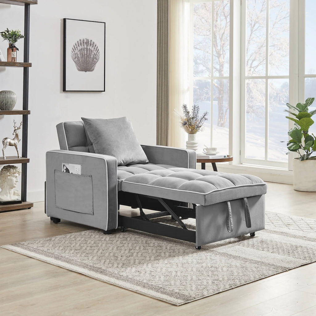 Muumblus Sleeper Sofa Chair Bed, 3-in-1 Convertible Sofa Chair with Pull Out Bed, Modern Adult Velvet Pull Out Sofa Bed for Living Room Apartment Small, Gray
