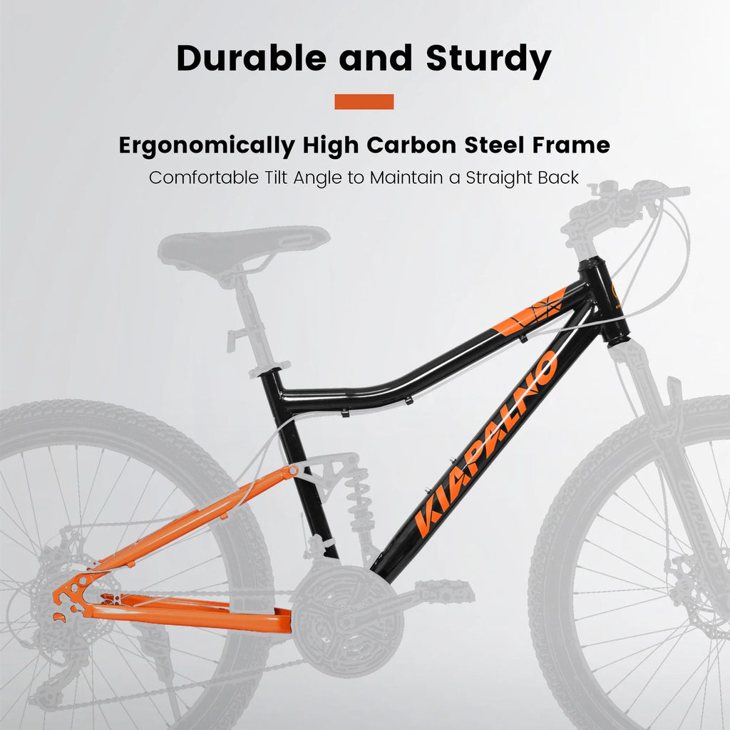 26" Steel Frame Mountain Bike, 21-Speed Unisex Bicycle with Dual Shock Absorbers, Black & Orange