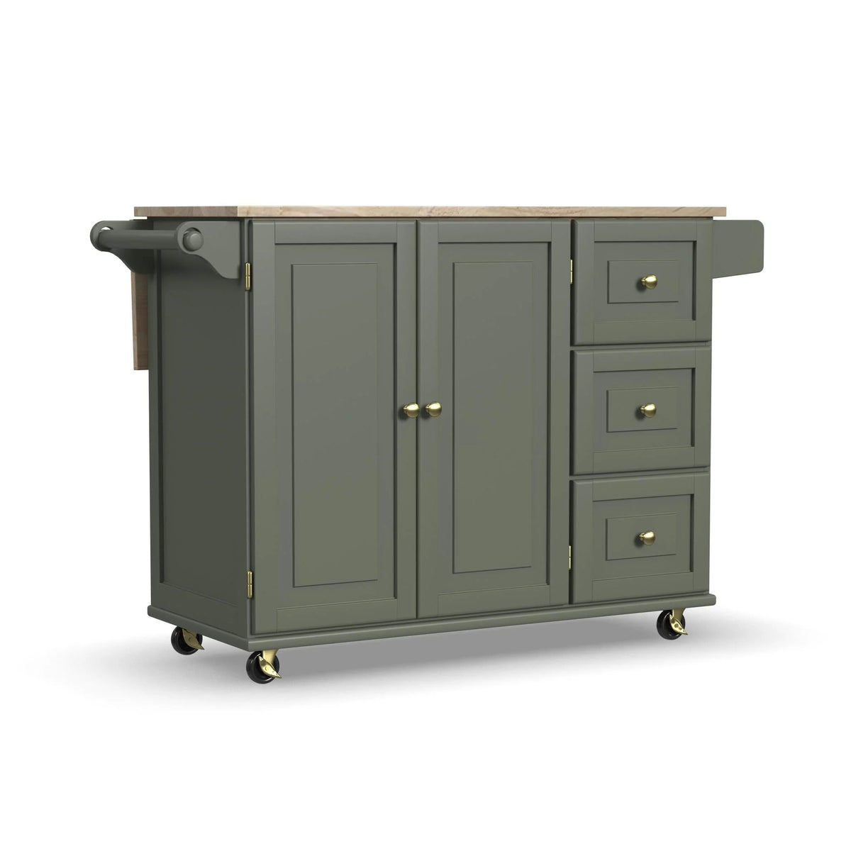 Homestyles Dolly Madison Engineered Wood Kitchen Cart in Sage Green/Brass