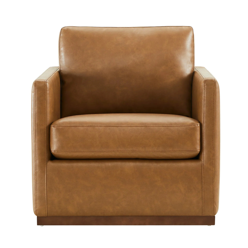 CHITA Swivel Accent Chairs for Living Room, Comfortable Arm Chairs for Bedroom, Faux Leather in Saddle Brown