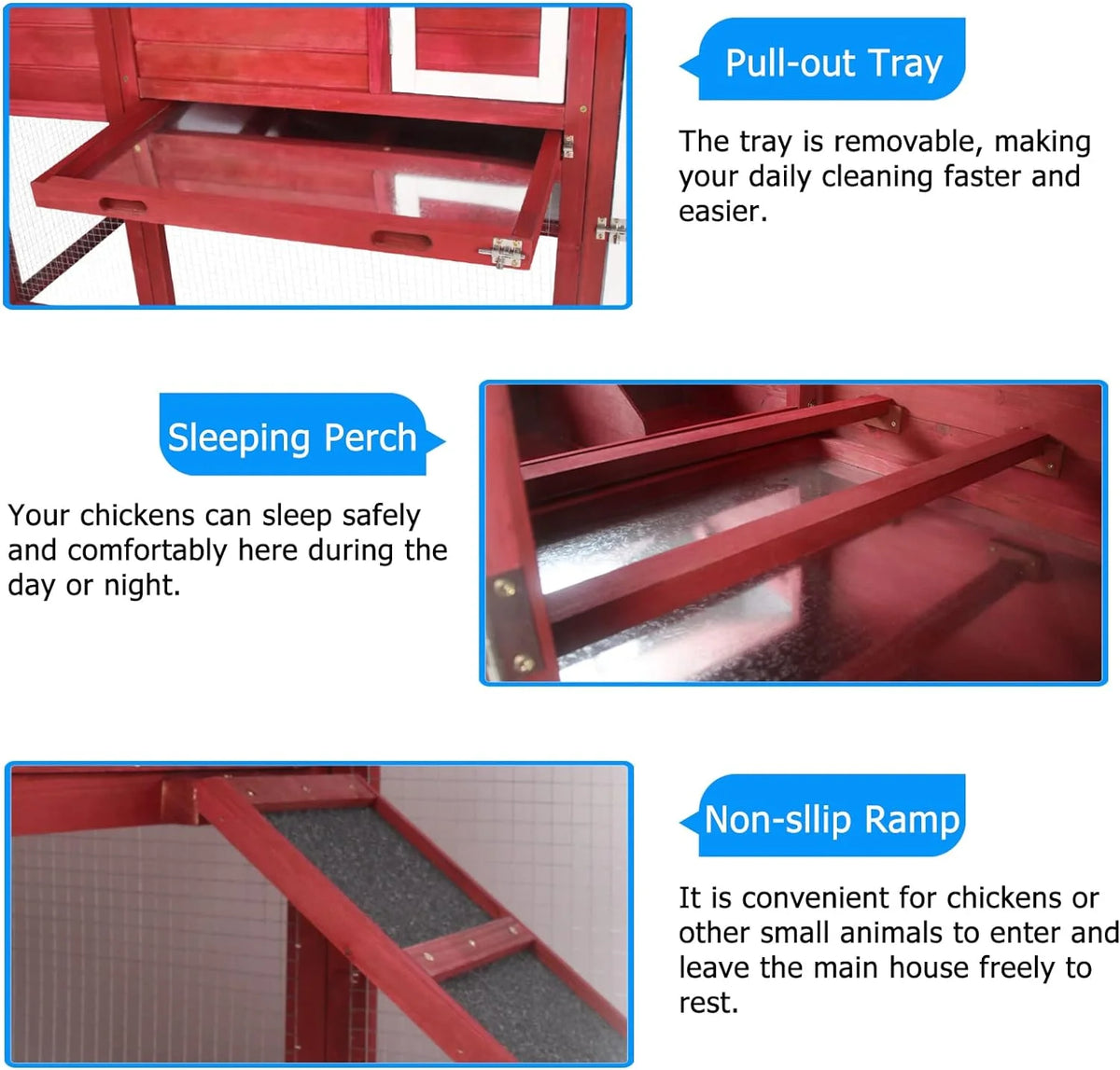 PETSCOSSET Chicken Coop with Run Large Wooden Chicken Tractor with Wheels Waterproof Outdoor Hen House Poultry Cage, Gray