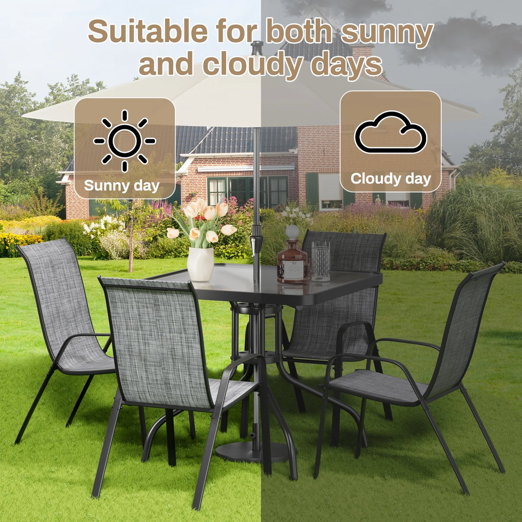 Pirecart 5-Piece Outdoor Patio Dining Table Set with 4 Stackable Textilene Chairs for for Patio, Lawn, Garden, Gray