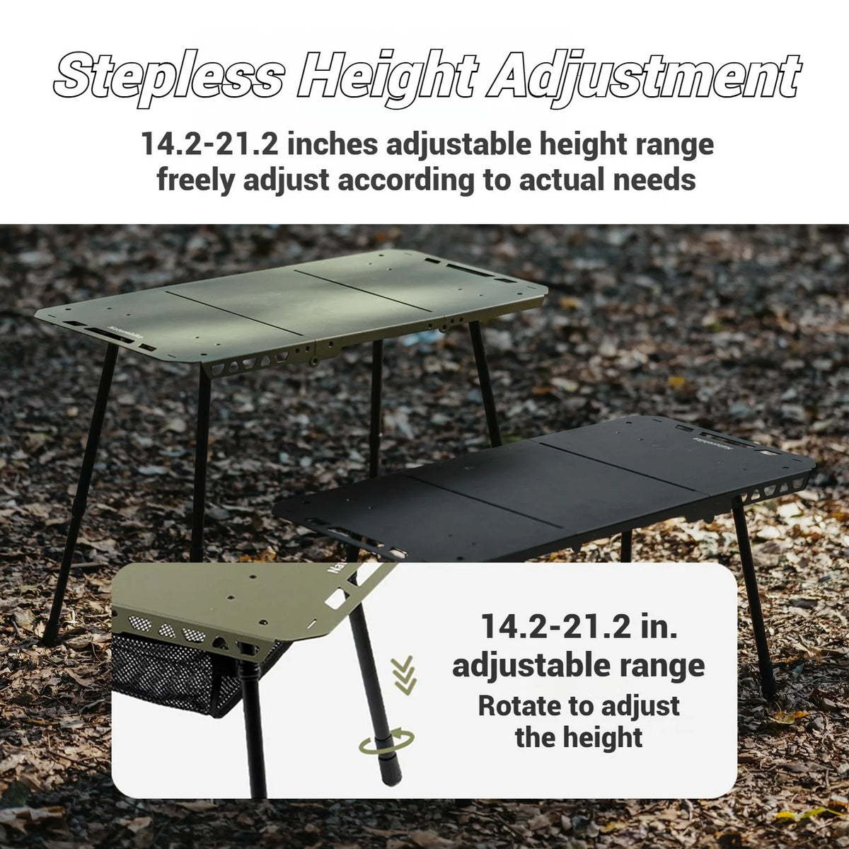 Naturehike, Portable Camping Table, Outdoor Detachable Tactical Camping Table, Lightweight Aluminium Camping Table with Light Pole, Adjustable Height