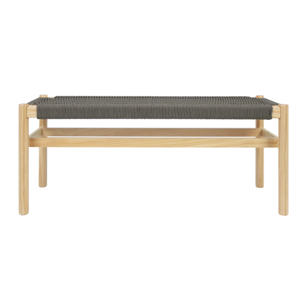 Main + Mesa Fernway Solid Wood and Woven Rope Entryway Bench, Moss Green