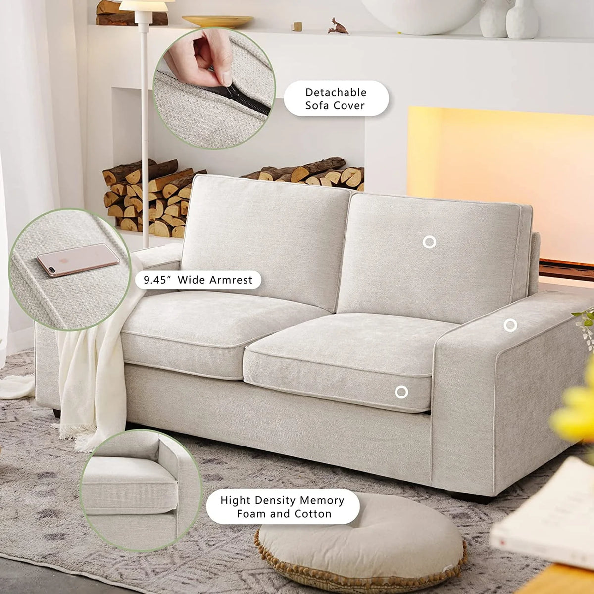 88.58" Modern loveseat Sofas Living Room,Couches Love Seat with Wood Frame for Bedroom, Office, Apartment, Dorm, Studio /Easy, Tool-Free Assembly（Beige）