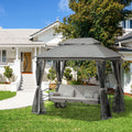 Outsunny 3 Person Patio Swing Chair, Gazebo Swing with Double Tier Canopy, Cushioned Seat, Mesh Sidewalls, gray
