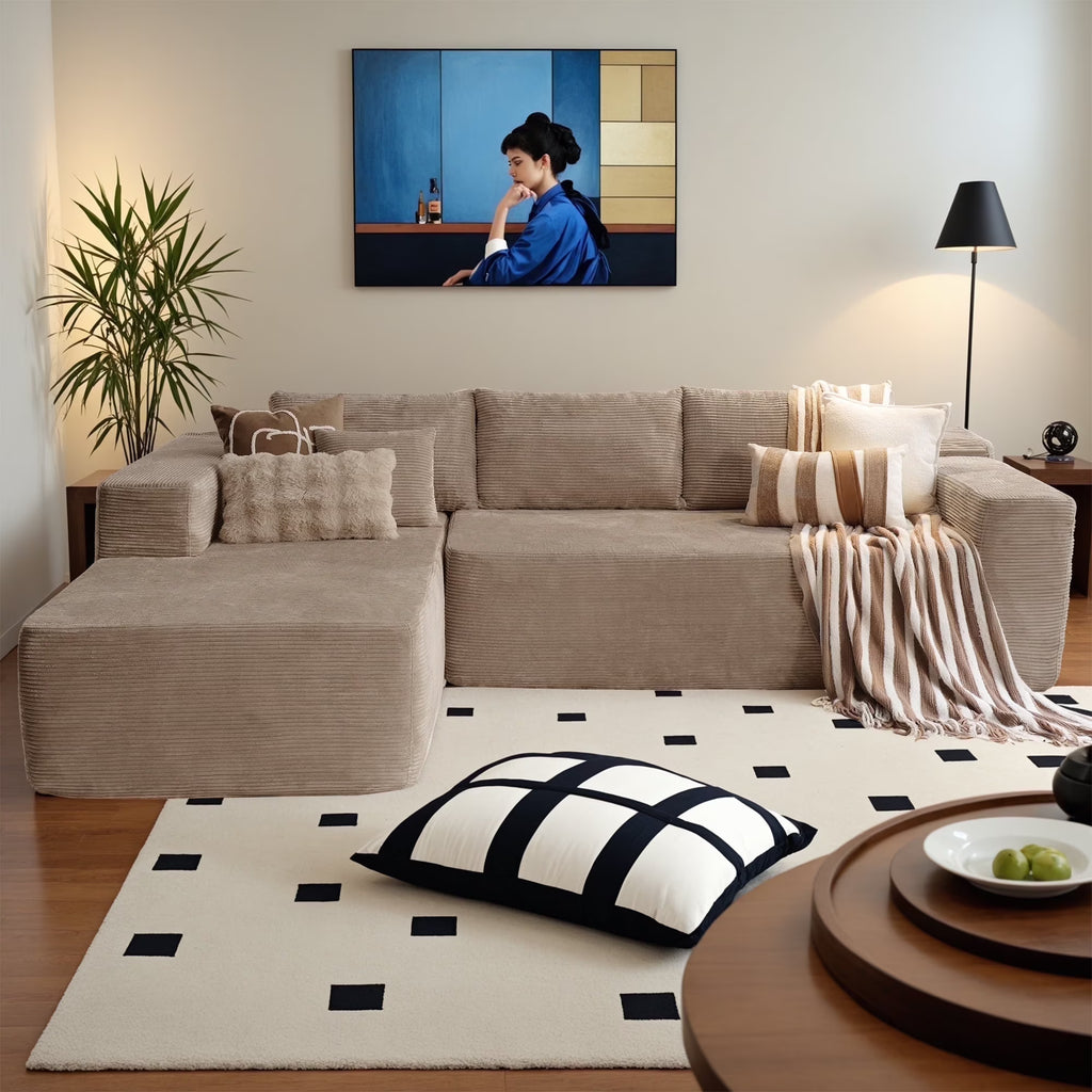 Ovios 106" L-Shaped Sectional Sofa Modern Modular Cloud Couch with Deep Seating Upholstered Sofa for Living Room Bedroom, No Assembly Required, Black(Corduroy)