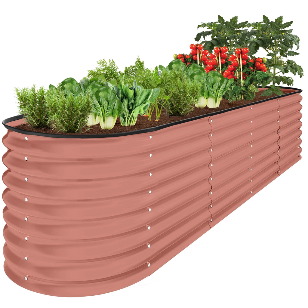 Best Choice Products 8x2x2ft Metal Raised Garden Bed, Oval Outdoor Planter Box w/ 4 Support Bars - Charcoal