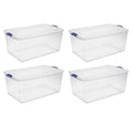 Sterilite 105 Quart Latch Box, Clear Plastic Storage Bin with Clear Lid, Blue, 4 Count