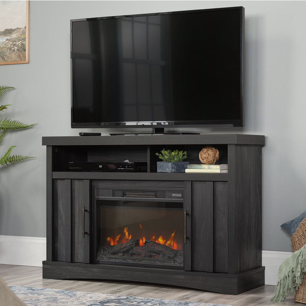 Sauder Entertainment/Fireplace TV Stand for TV's up to 50", Black Finish