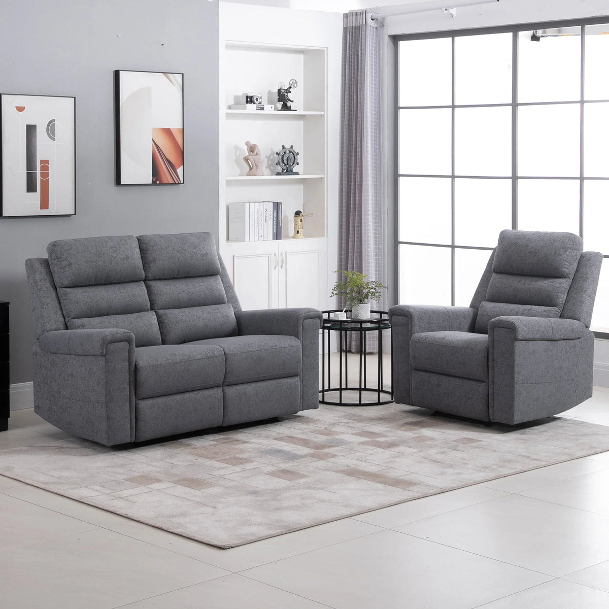 HOMCOM Modern 2 Seater Manual Reclining Sofa Loveseat Couch with Linen Fabric and Thick Sponge Padding for Living Room, Grey