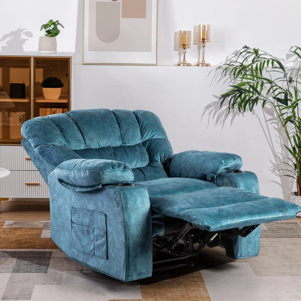 Colerline 40.9" Wide Super Soft and Oversize  Modern Design Velvet Upholstered Manual Recliner Chair with Heating and Massage, Green