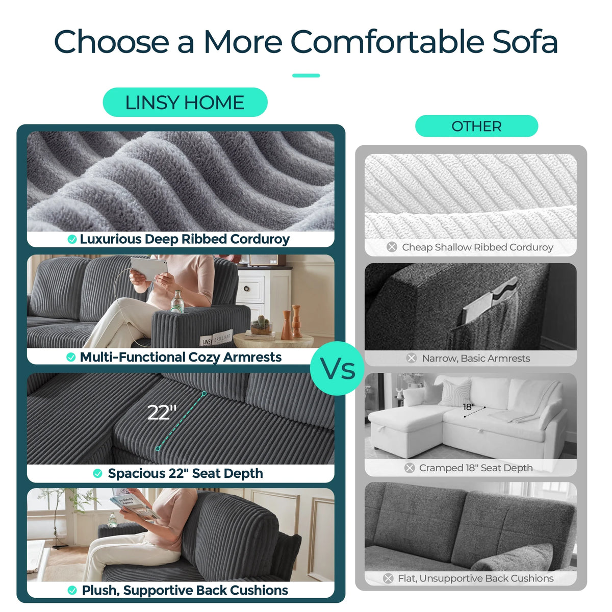 Linsy Home Plush Corduroy Pull Out Couch Chaise Lounge, Convertible Loveseat Sofa Couch With Usb & Cup Holder, Green