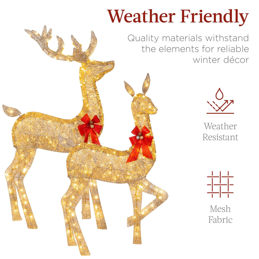 Best Choice Products 6.5ft 3-Piece Lighted Christmas Deer Set Outdoor Yard Decoration w/ 385 LED Lights, Stakes - Gold