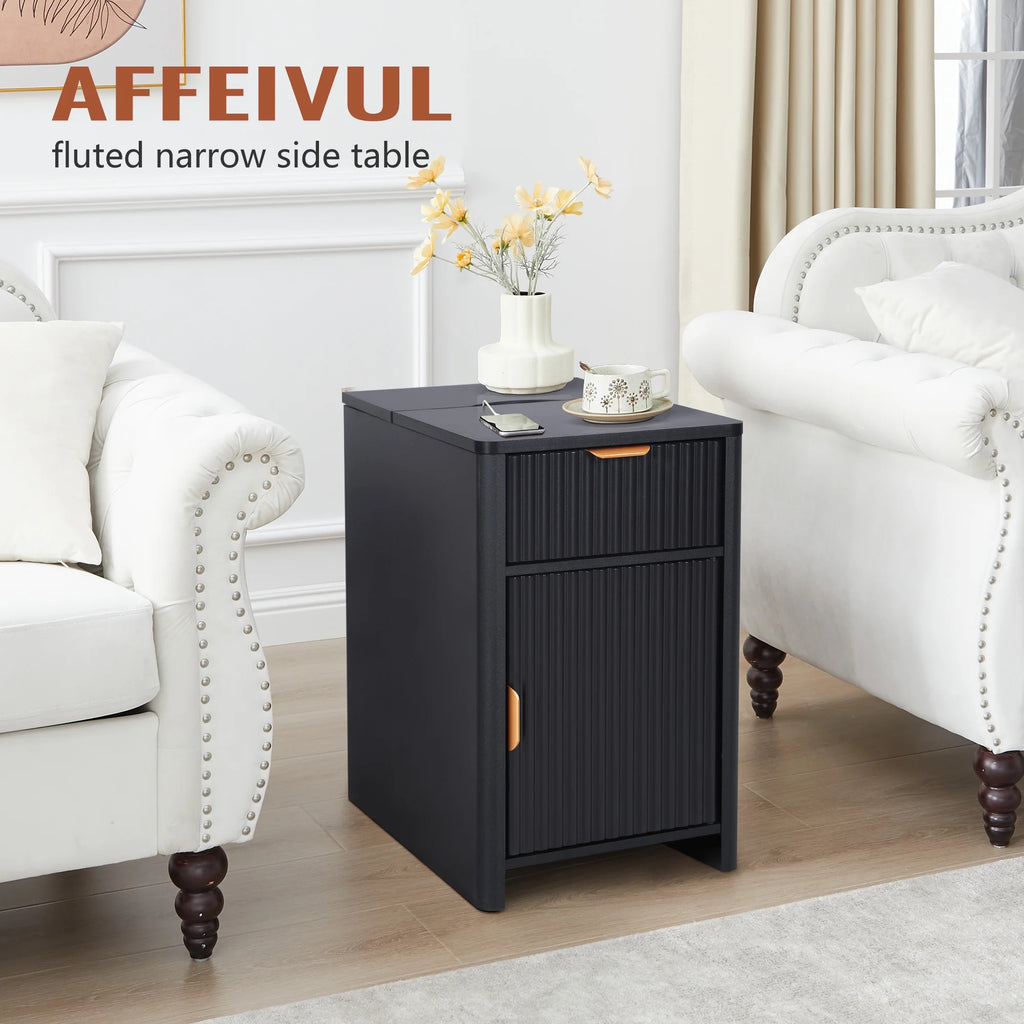 YOCWO Fluted Nightstand for Bedroom Set of 2 , Wood Bedside Table Set of 2 with Drawers, Black