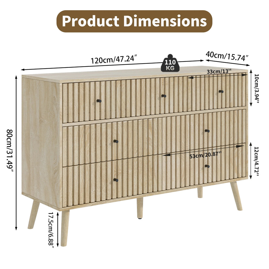 Oubayajia 7 Drawer Double Dresser, Fluted Chest of Drawers, Wood Storage Cabinet for Bedroom, Living Room, Hallway, Walnut