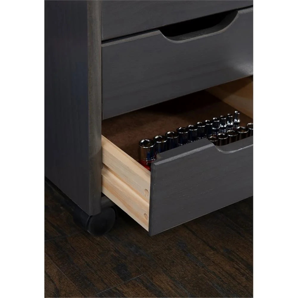 Riverbay Furniture Six Drawer Wood Rolling Storage Cart in Brown