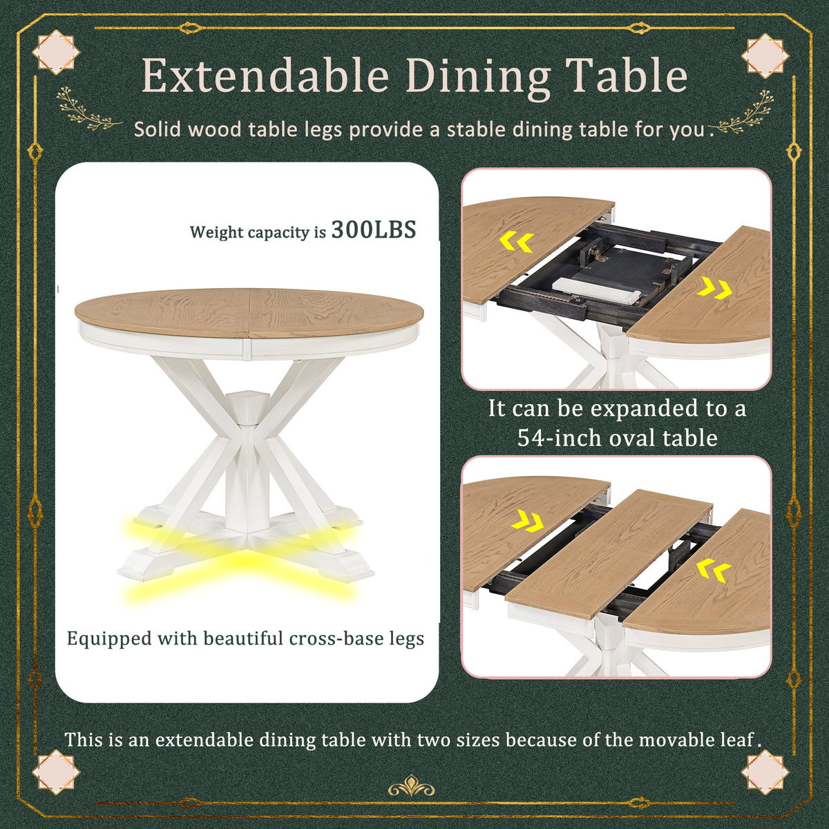 Harper & Bright Designs Round Extendable Dining Table Set for 4, 5 Piece Farmhouse Wood Dining Table Set with 4 Upholstered Dining Chairs, Natural Wood Wash