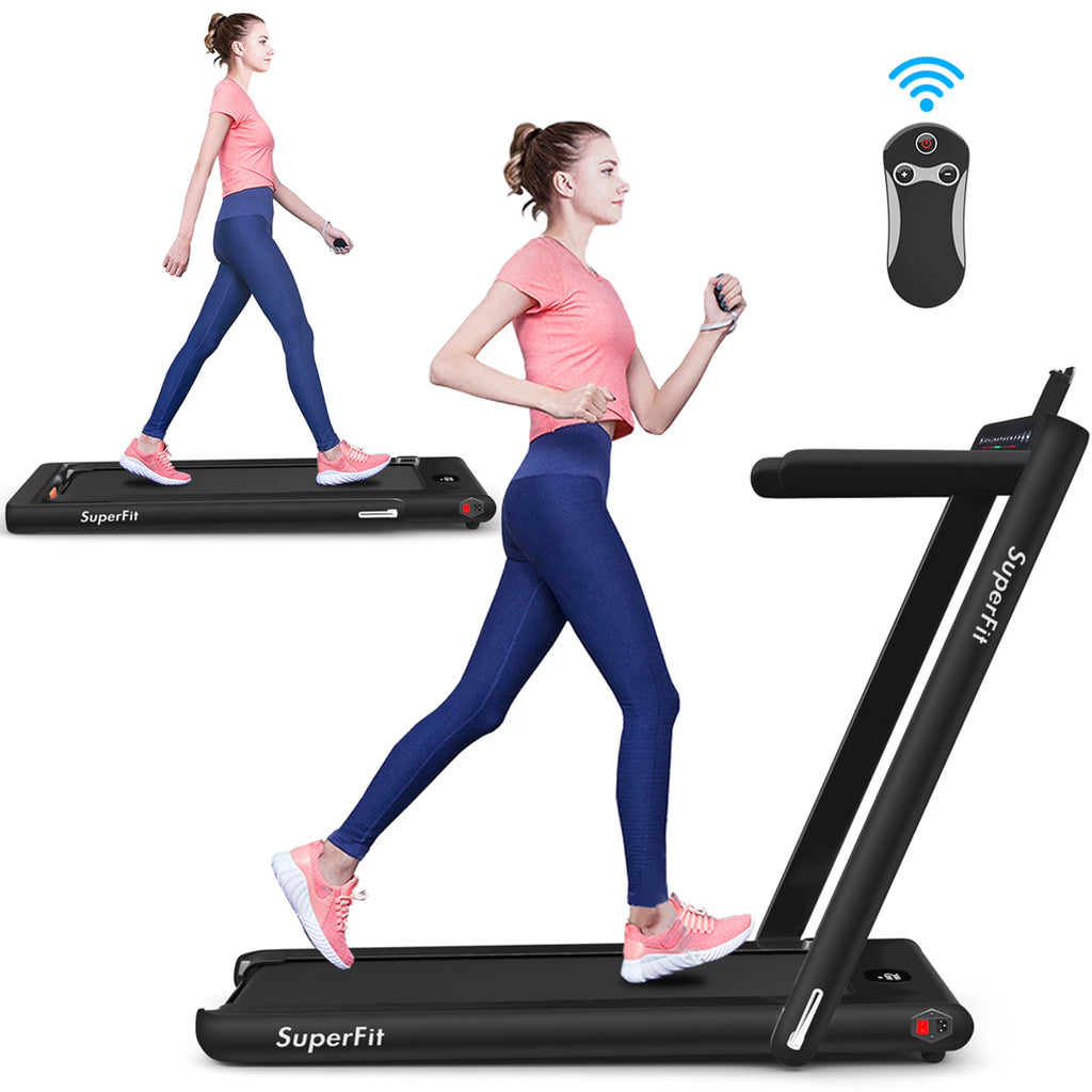 Gymax 2 in 1 Folding Treadmill 2.25HP Running Machine w/ Dual Display APP Control Black