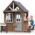 COCLUB Outdoor Playhouse, Wooden Playhouse for Kids Toddlers, Large Kids Playhouse with Bench/Fence/Kitchen/Door Nameplate/Pretend Phone, Girls Boys Outdoor Toy Gift for Ages 3+, (62.99"W* 67.32"L)