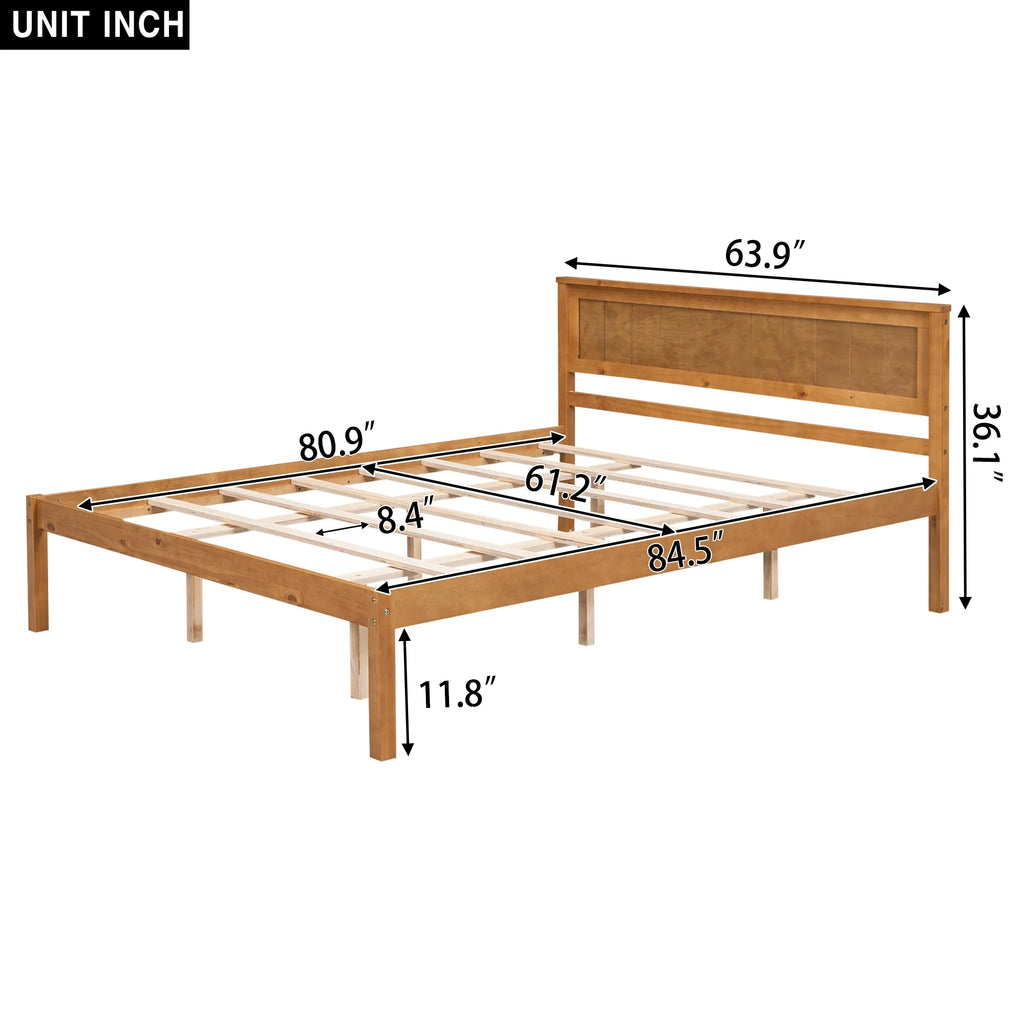 Euroco Twin Platform Bed, Modern Wood Frame Bed with Headboard and Slats for Kids Room, Oak