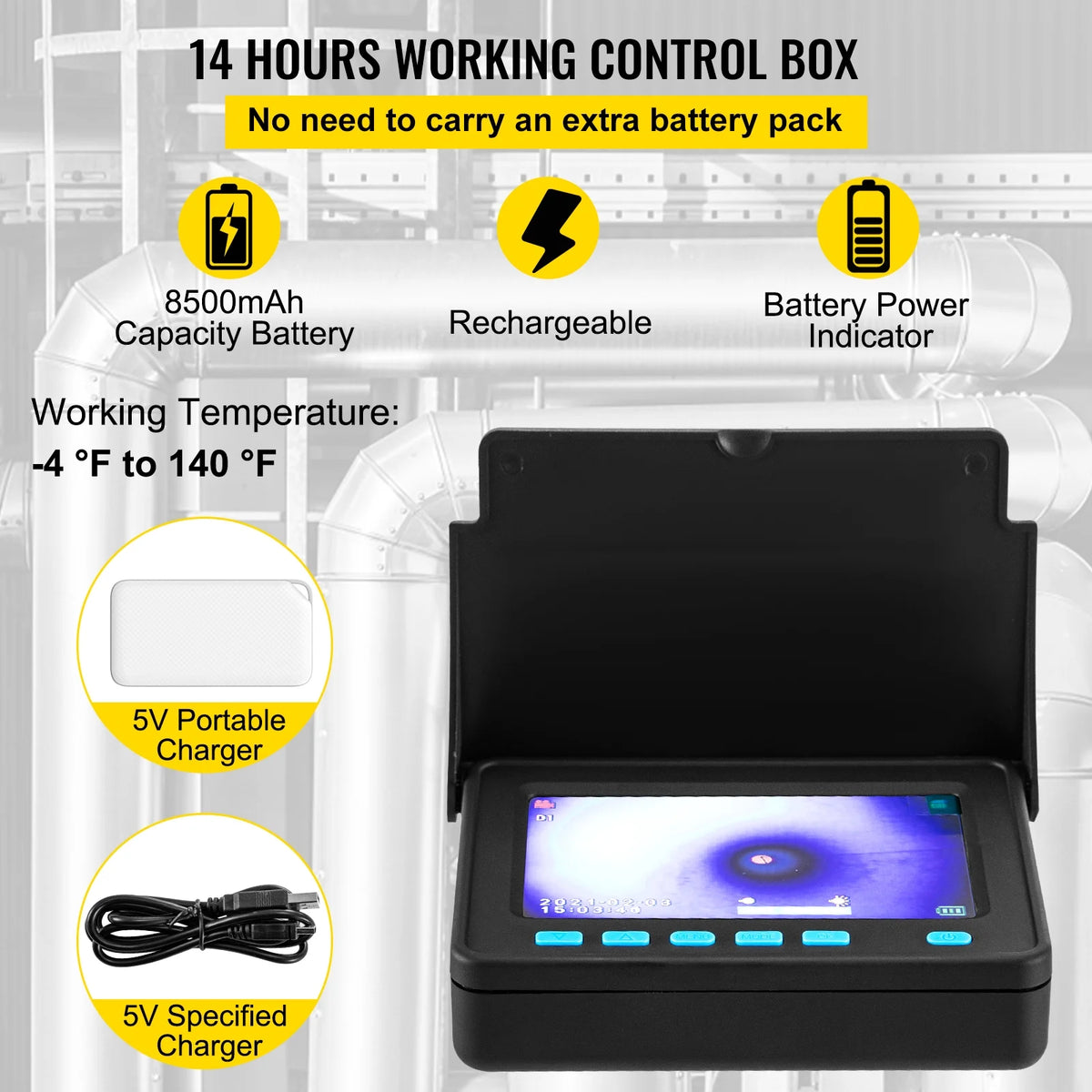 VEVOR Sewer Camera 30M Cable Pipeline Inspection Camera 11cm TFT LCD Monitor Pipe Camera Screen Waterproof IP68 Duct Inspection Camera with 6PCS LEDs 8500MAH Lithium Battery, DVR Function, 30M
