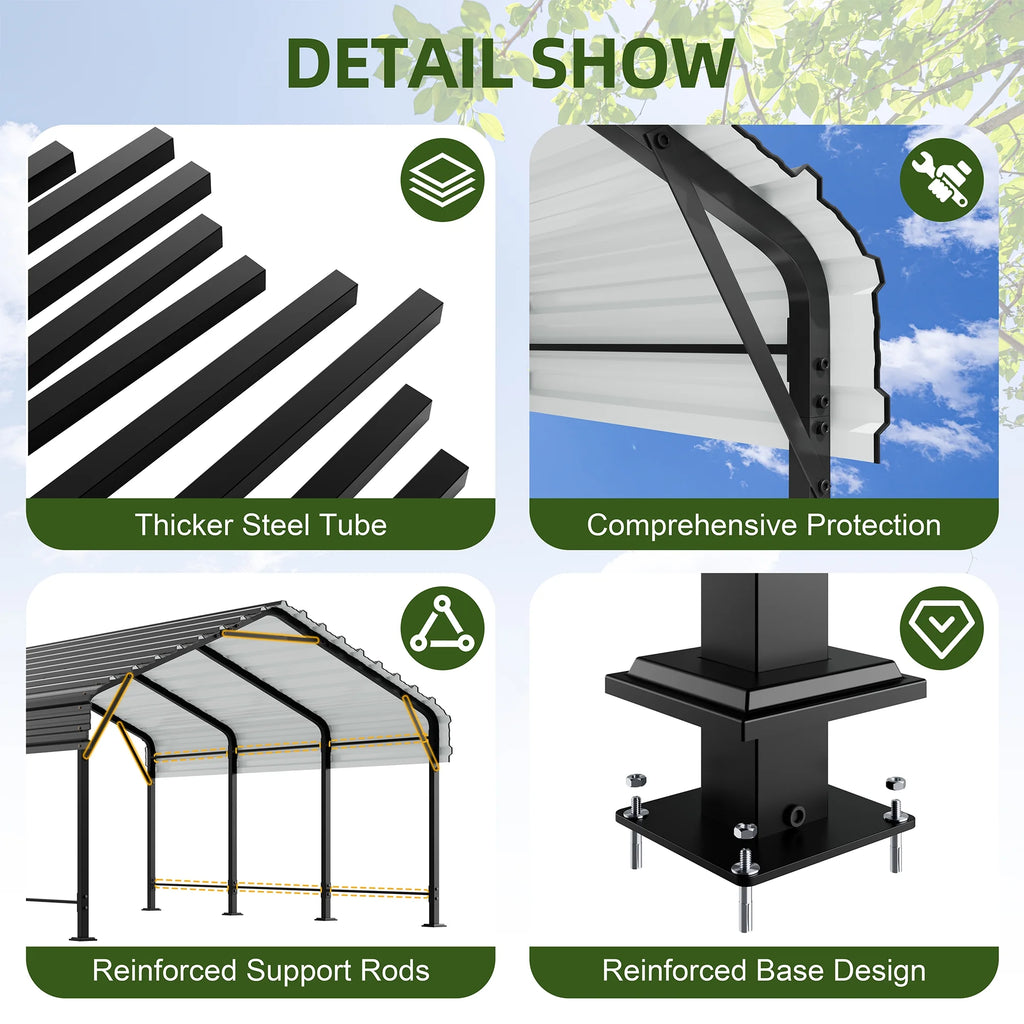 Walsunny 12X15 ft Carport Heavy Duty Carport Canopy with Galvanized Steel Roof and Frame Metal Carport Upgraded Extra Large Garage