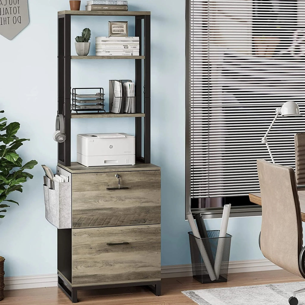 2 Drawer File Cabinet with Lock, Filing Cabinet fits Letter, Legal, A4 Size, Hanging File Folders, File Cabinets with Adjustable Storage Shelf,Rustic Brown