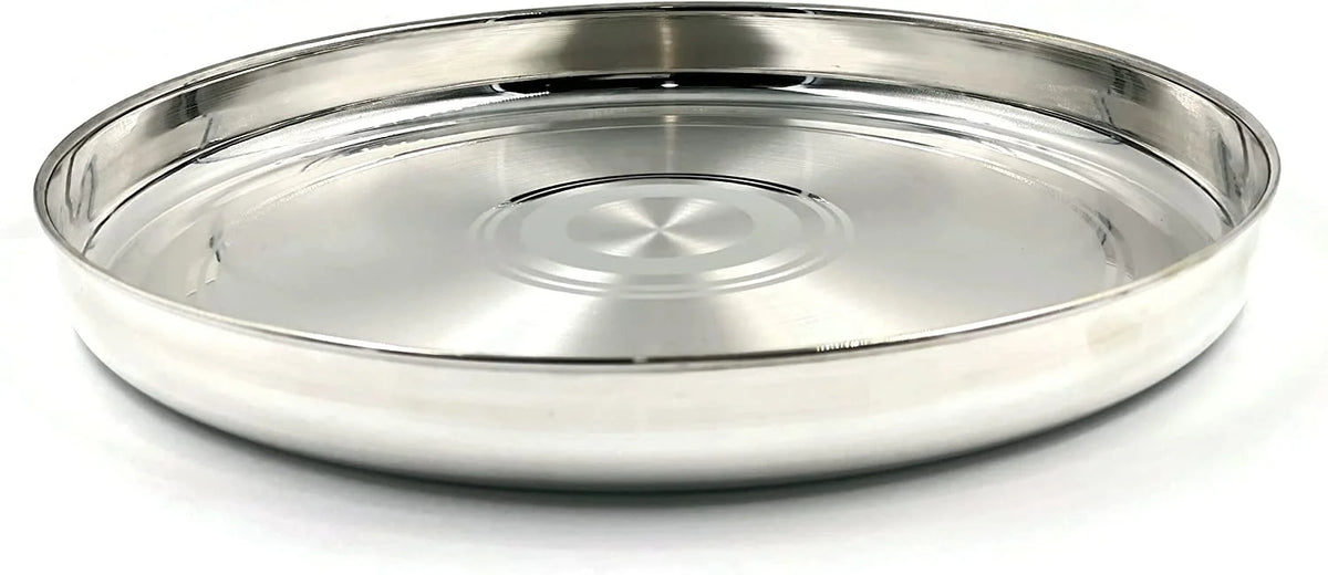999 Pure Silver Hallmarked Light Weight Indian Dinner Thali - Style#03 Plate Diameter & Weight: 11.0 Inch Thali
