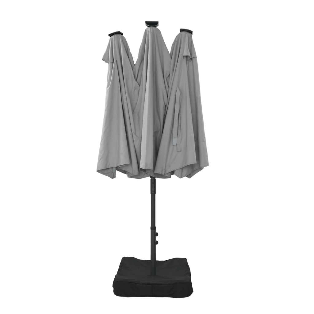 Mondawe 15ft Patio Umbrella, Large Double-Sided Solar LED Outdoor Umbrella with Fiberglass Ribs and Base for Deck Pool, Navy Blue