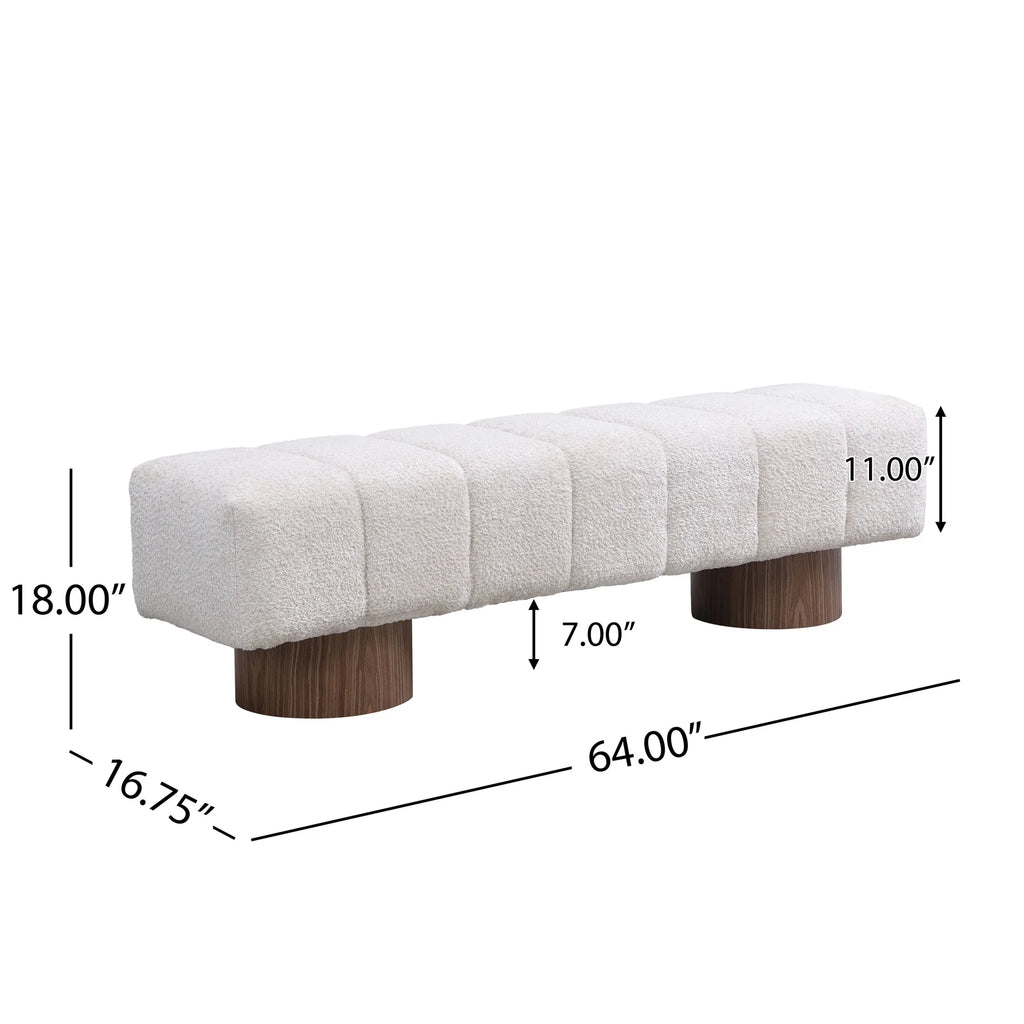 Christopher Knight Home Modern Mid-Century 64" Velvet Tufted Ottoman Bench, Faux Wood Legs, Light Gray