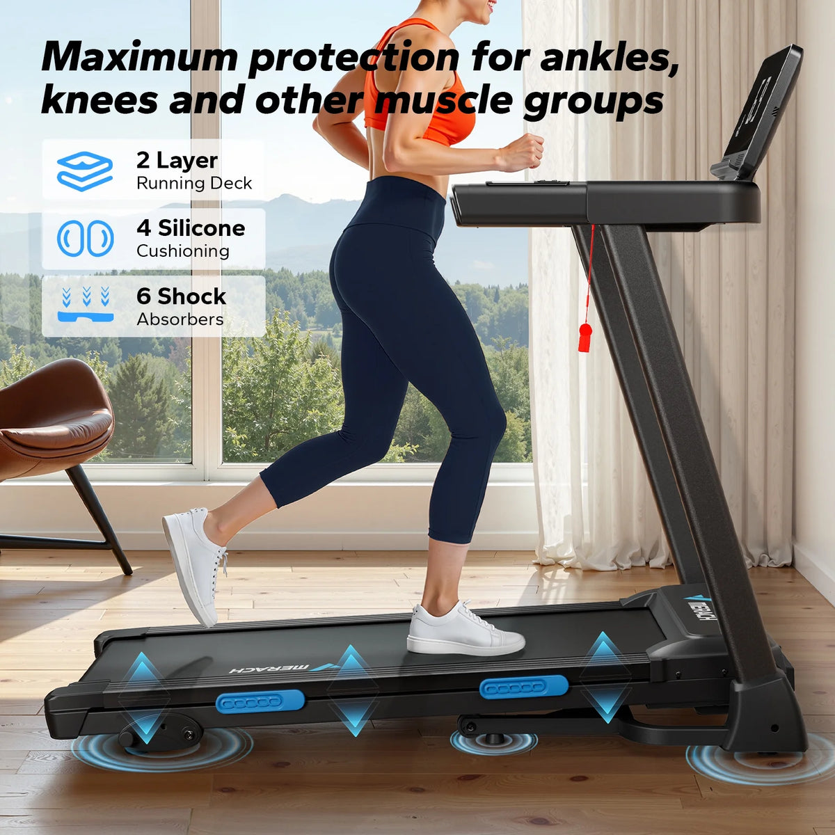 MERACH 2.5HP Folding Treadmill with Incline, Fitness Treadmill for Home with APP, 0.8-7.5MPH, LED Display