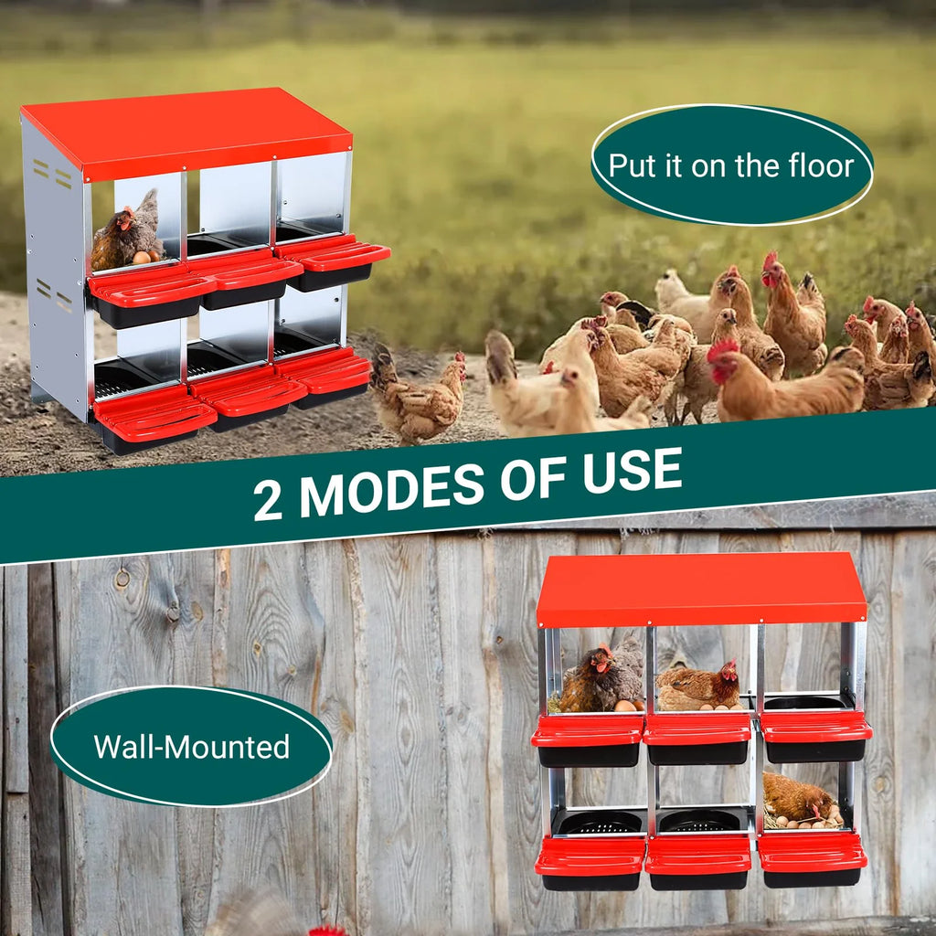 Chicken Nesting Box, 6/8/10 Compartment Nesting Box, Heavy Duty Chicken Coop Nesting Box with Removable Tray, Metal Chicken Laying Box for Chicken