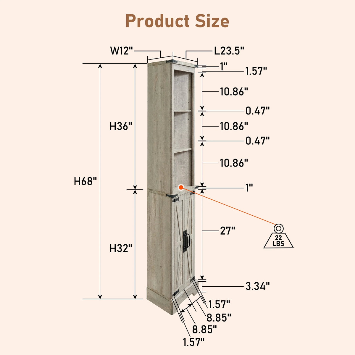 OKD Farmhouse Tall Corner Cabinet with Barn Door & Adjustable Shelves, 68" Rustic Wood Corner Cabinet with Storage Cabinet for Bathroom, Kitchen, Antique White