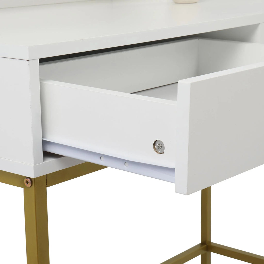 Ktaxon Lighted Makeup Vanity, White Vanity Table Set with 2 Drawer and Charging Station, Femal Gift