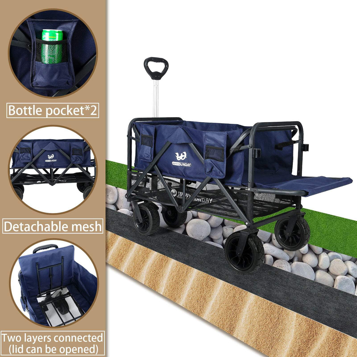 Collapsible Double Decker Wagon, Heavy Duty Foldable Wagon with All-Terrain Big Wheels, Beach Wagon for Camping, Sports, Shopping, Garden��
