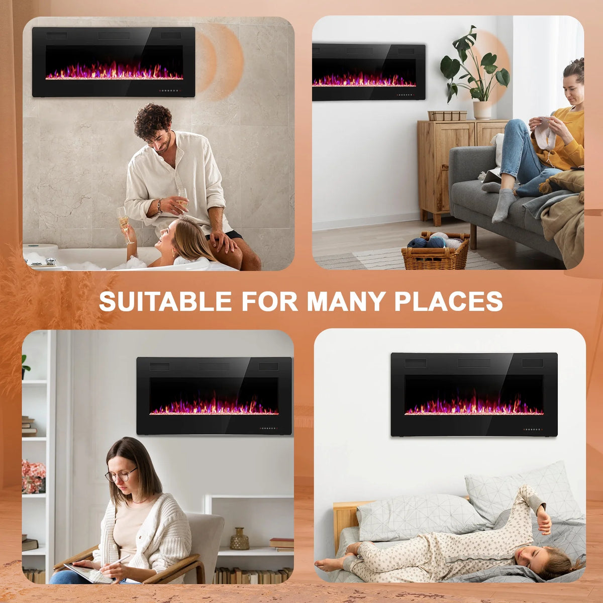KISSAIR 60�� Indoor Electric Fireplace Ultra Thin Fireplace, Wall Mounted Recessed Fireplace with Multiple Colors