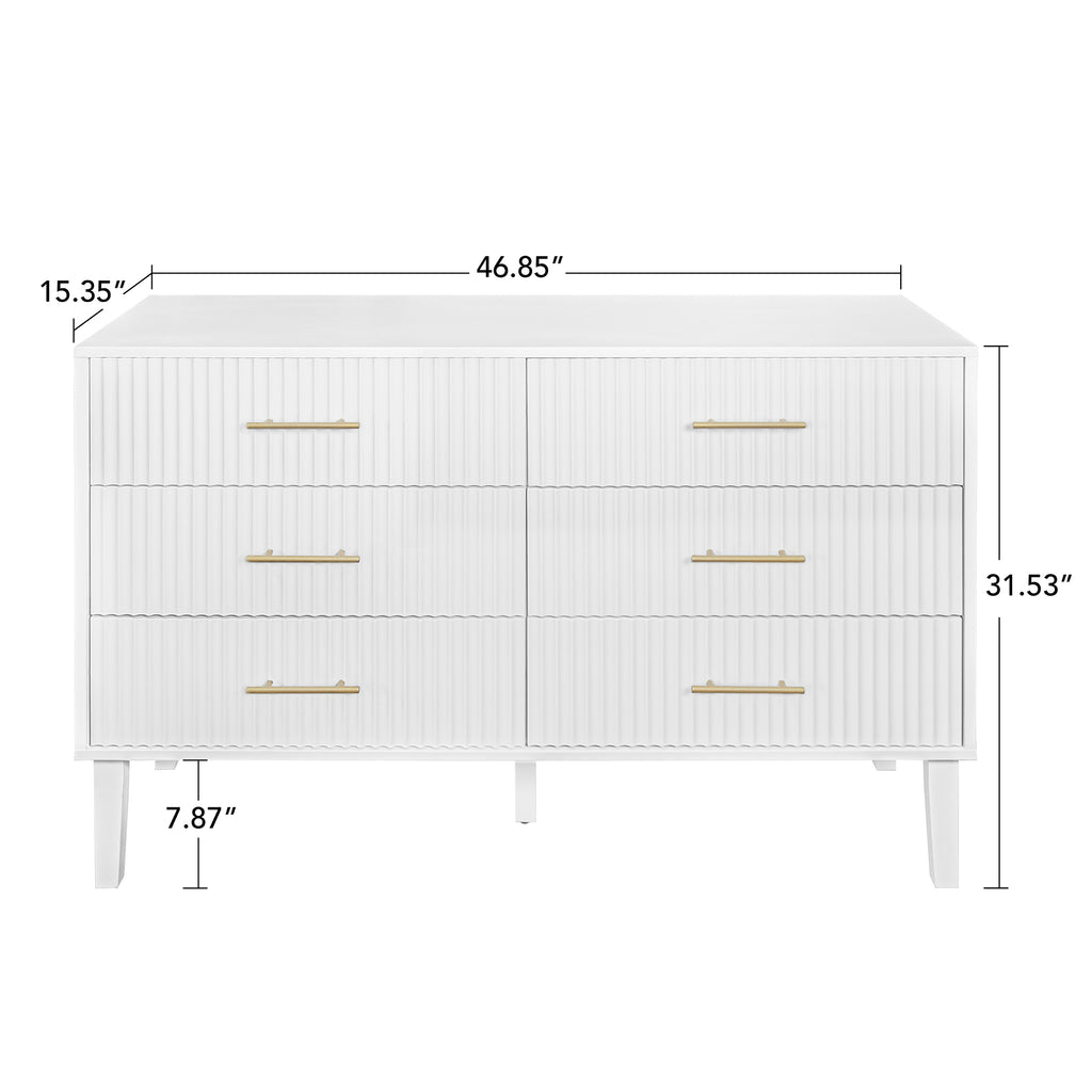Fluted 6 Drawers Dresser, Wide Modern Chest of Drawers, 6 Drawer Double Dresser