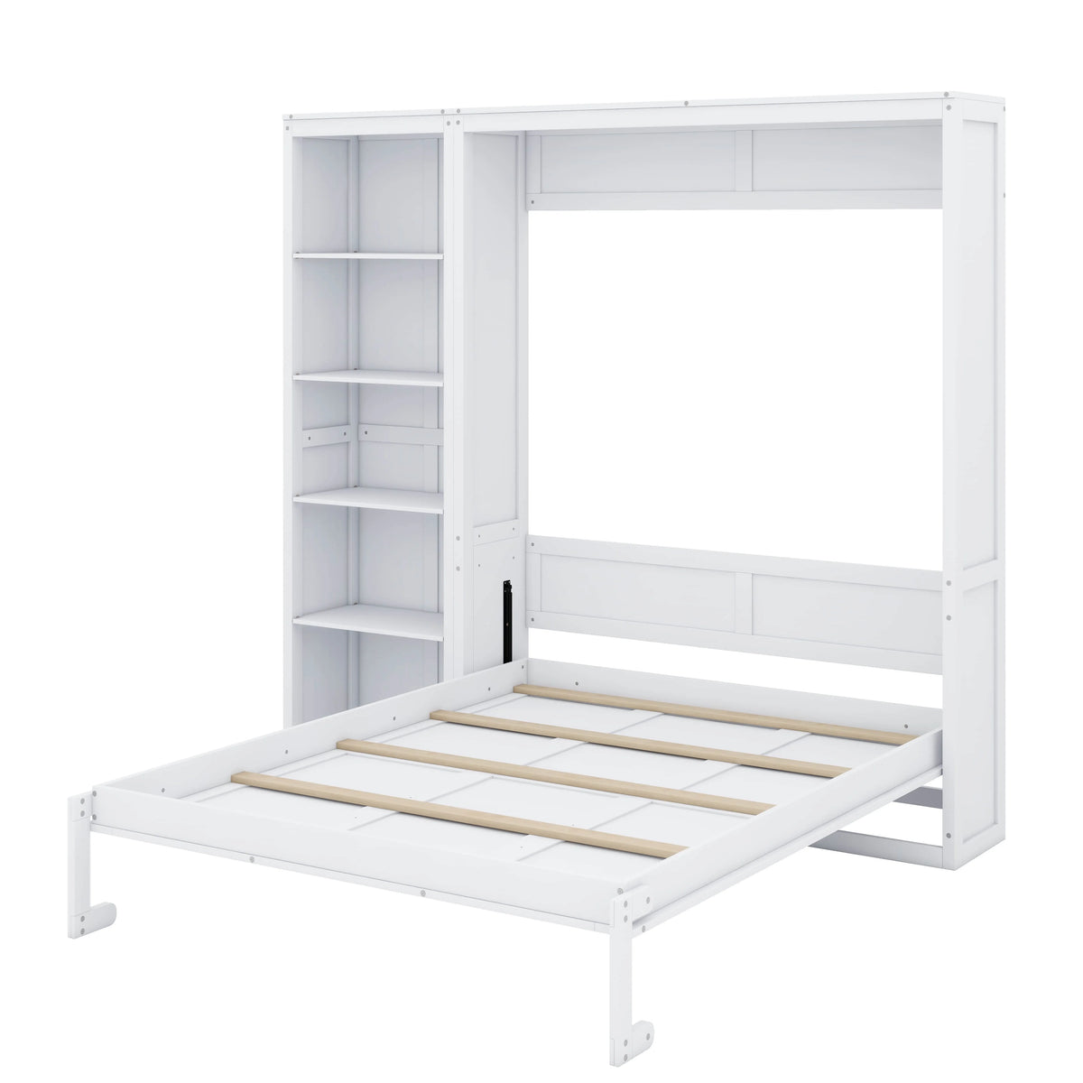 YunNianYang Queen Size Gray Murphy Bed Wall Bed with Shelves
