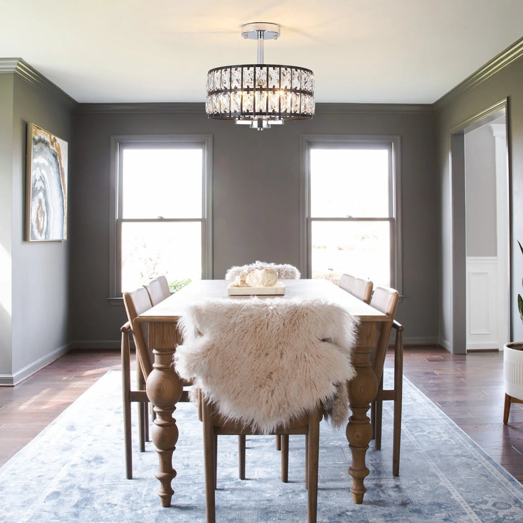 3-Light Crystal Semi Flush Mount Lights for Living Room Hallway French Gold
