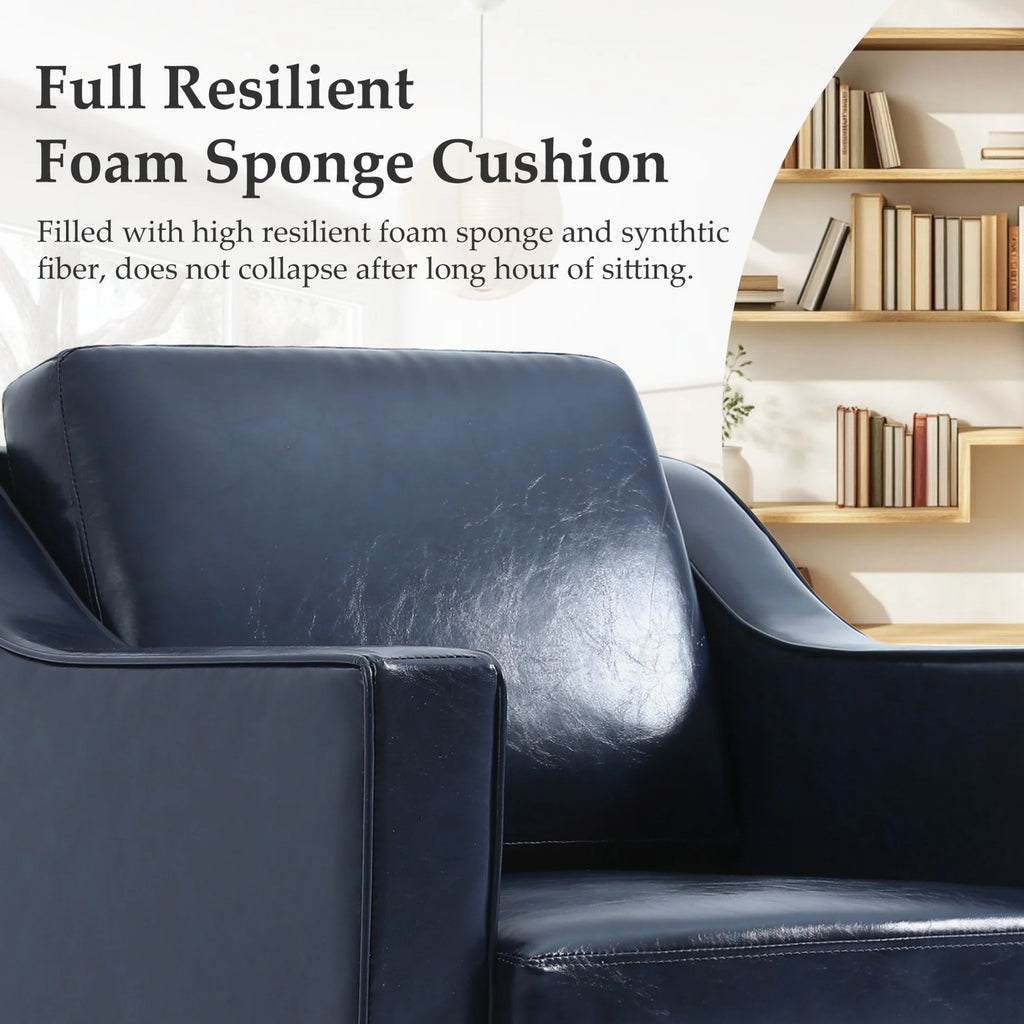 Swivel Accent Chair for Living Room, Modern Upholstered Barrel Arm Chair with Plump Back Pillow, Comfy Club Sofa Reading Chair for Adults (Chenille Navy, Set of 1)