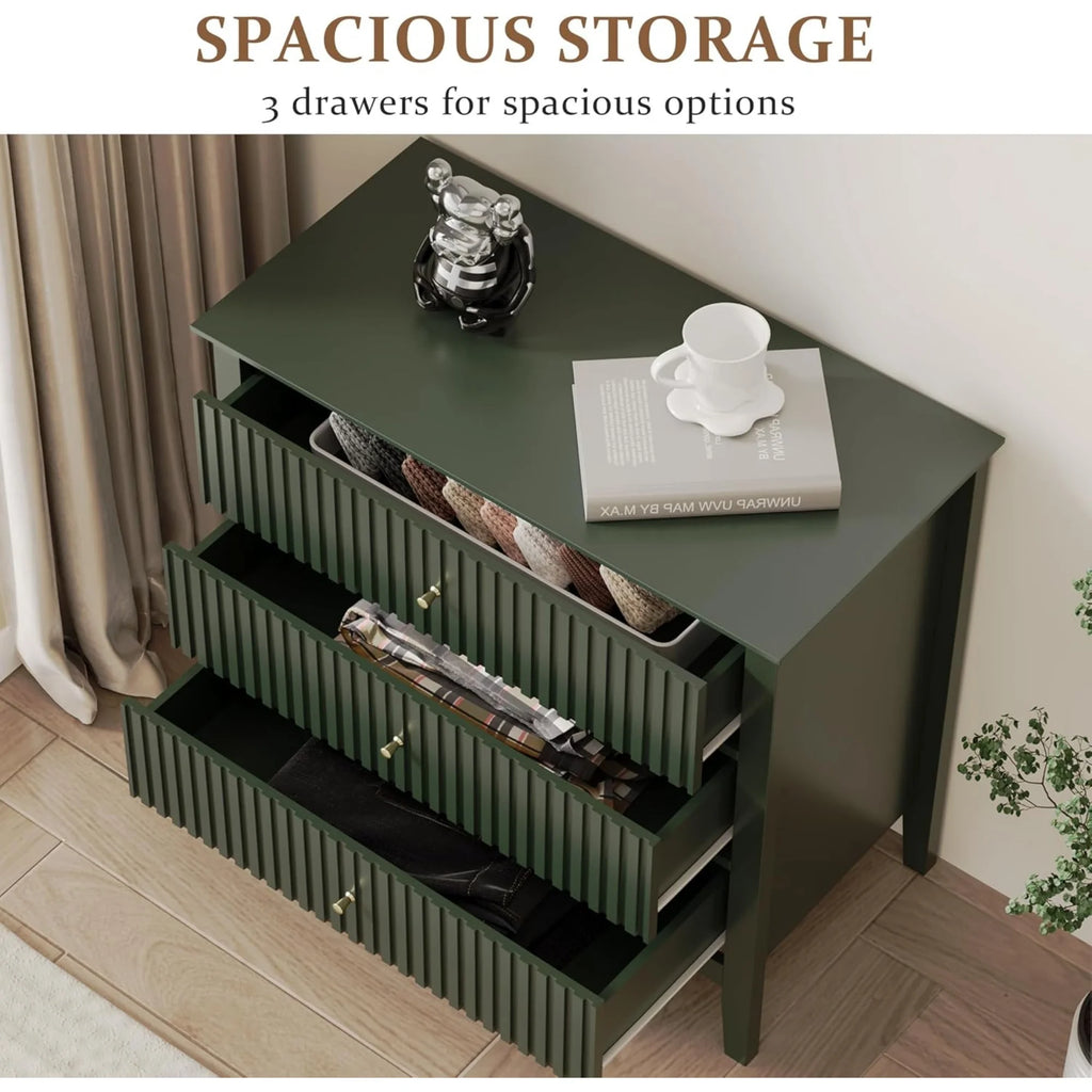 Heynemo Beige 6 Drawer Dresser, Fluted Modern Wood Chest