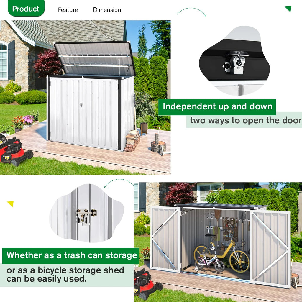 AECOJOY 46 Cu ft. Outdoor Horizontal Storage Shed Wastebasket Enclosure Container Metal Garbarge Shed in White
