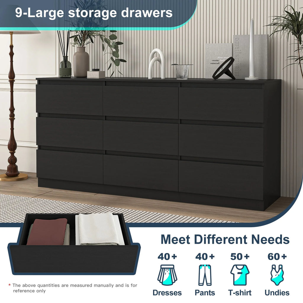 Resenkos Modern Mid Century 6 Drawer Wide Dressers Chests for Bedroom, Chest of Drawer Organizer Grey