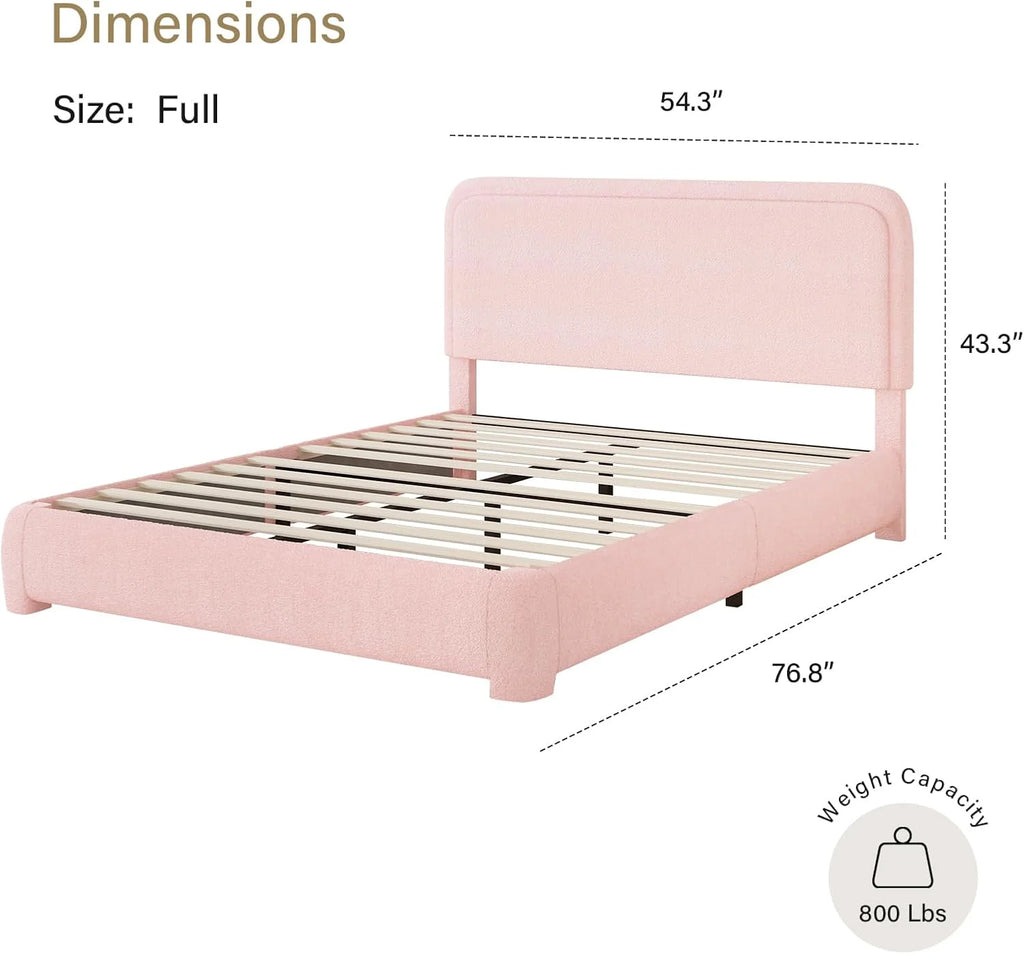 4 EVER WINNER Twin Size Bed Frame, Modern Bed Frame with Headboard, Boucle Fabric Upholstered Bed Frame, Soft Curved Headboard, Cream