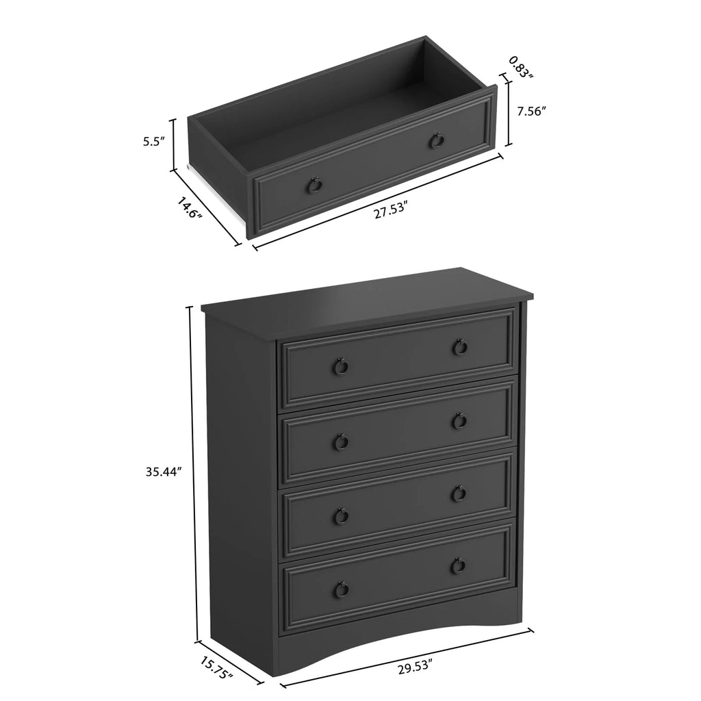 LGHM 4 Drawer Dresser, Modern Wood Chest Dresser for Bedroom Livingroom Gray
