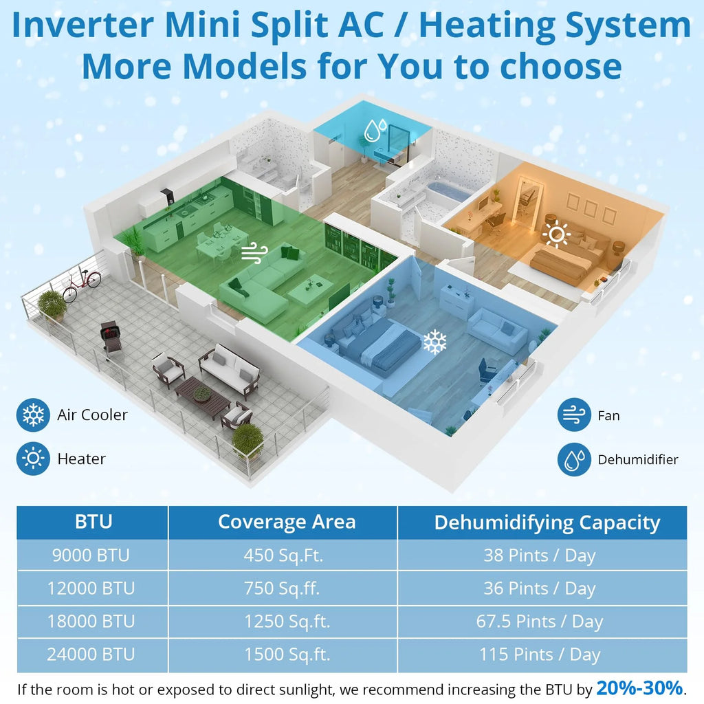 18000 BTU Mini Split Air Conditioner, 24 SEER2 230V Energy Star Inverter, Ductless Split AC Heating System Cools Up to 1250 Sq. Ft, Work with Alexa, Remote, 24H Timer, Low Noise